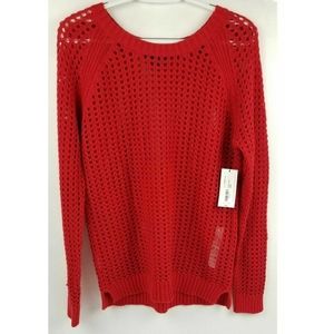 a.n.a. Barbados Cherry Red Pointelle Sweater NWT
